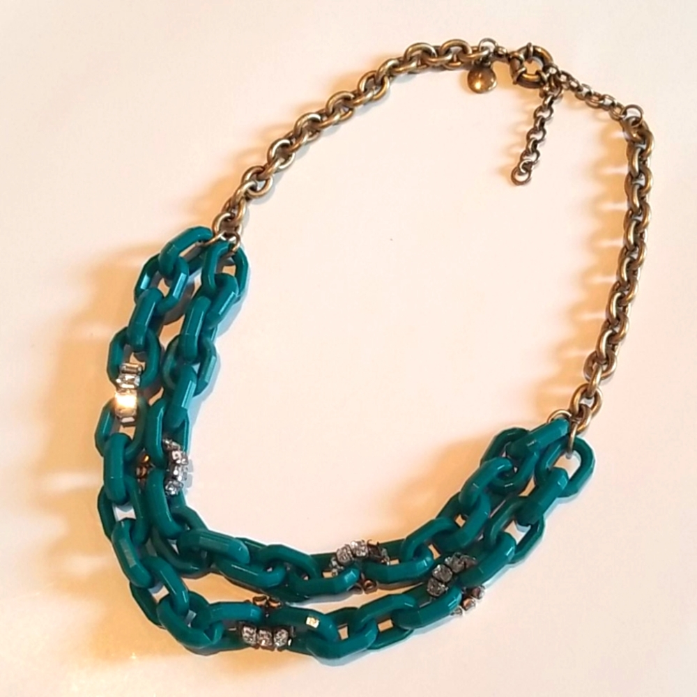 J. Crew Green Chain Link Statement Necklace